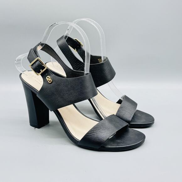 Cole Haan Shoes Women 8.5 Black Leather Grand OS Slingback Sandals Block Heel - Picture 2 of 12